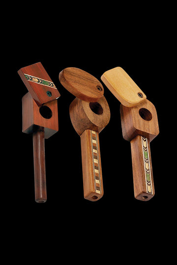 Marquee Inlaid Wood Spoon Pipe with Swivel Lid