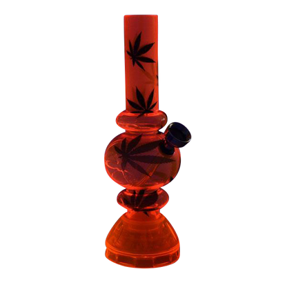 A front view of the Mini Acrylic Bubble Water Pipe with Grinder Base, showcasing its transparent red bubble design.