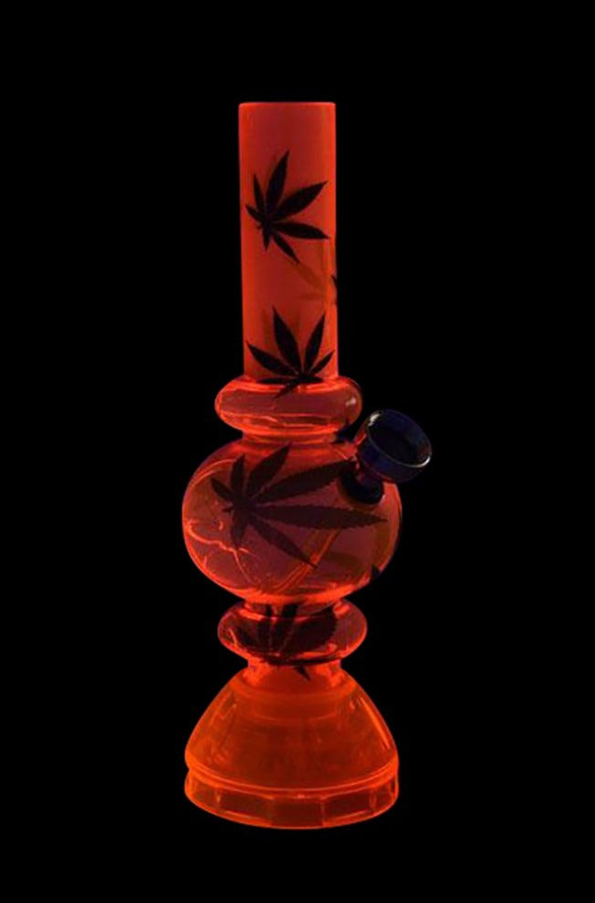 Front view of the Mini Acrylic Bubble Water Pipe with Grinder Base, showcasing its rounded, transparent design against a black backdrop.