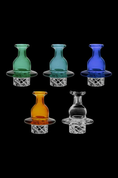 Front view of the Muli-Directional 37mm Carb Cap with a dark, reflective surface and subtle curves.