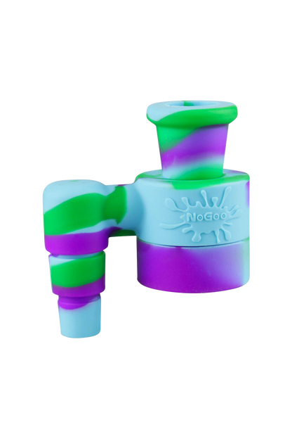 A close-up view of the NoGoo Goo-Catcher Silicone Reclaimer, showcasing its curved shape and translucent purple hue.
