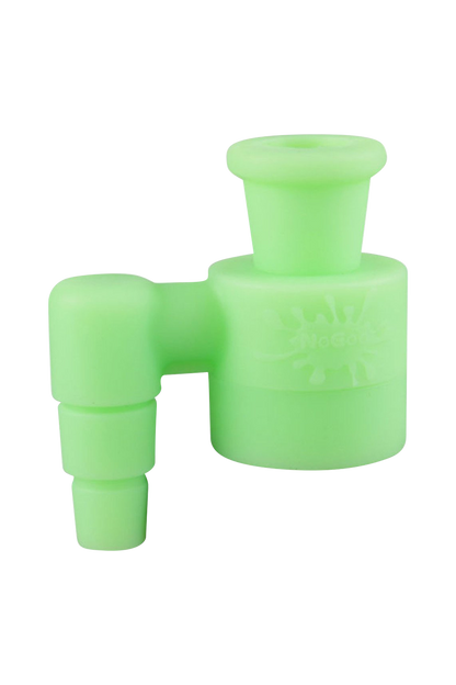 A close-up, angled view of the NoGoo Goo-Catcher Silicone Reclaimer, showcasing its rounded, green silicone form.