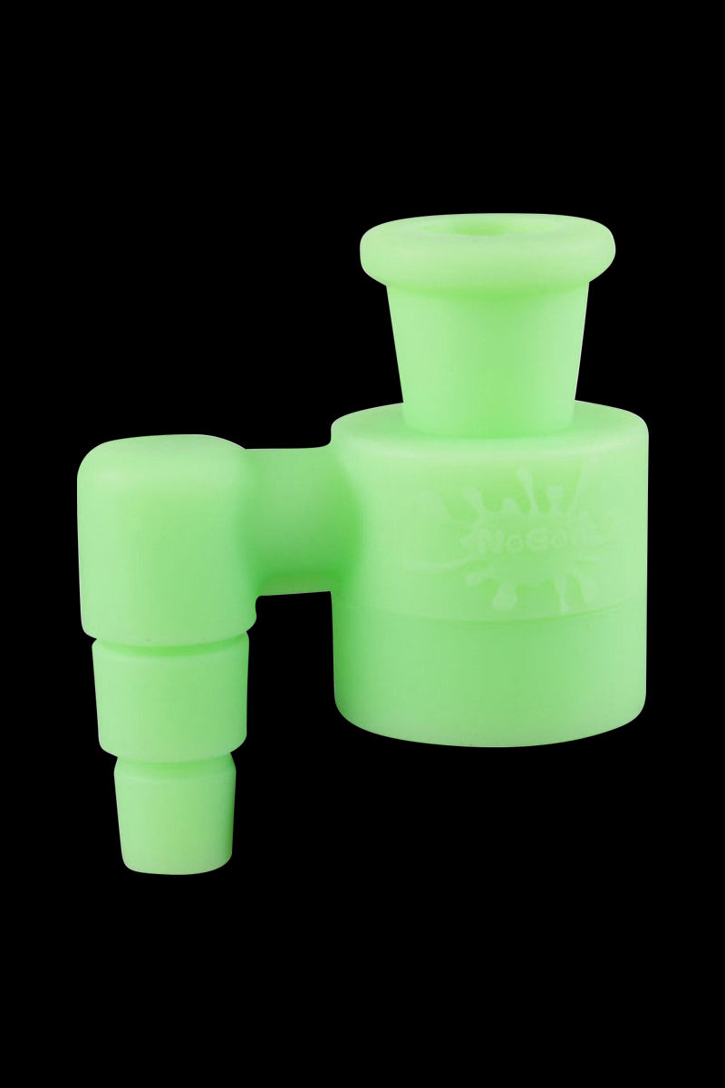 Front view of the NoGoo Goo-Catcher Silicone Reclaimer, a small, green, cup-shaped piece with a smooth, rounded design.