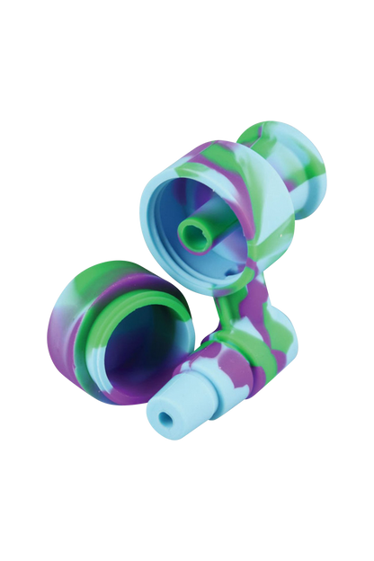 A slightly angled view of the NoGoo Goo-Catcher Silicone Reclaimer, showcasing its smooth, curved design and translucent material.