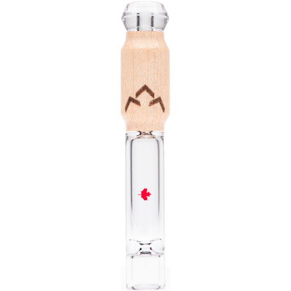 A front view of the Canada Puffin Northern Lights Taster Pipe, a clear glass pipe with a simple, elongated design.