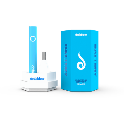 Front view of the Dr. Dabber Universal 510 Threaded Battery, a blue cylindrical device with minimal branding.