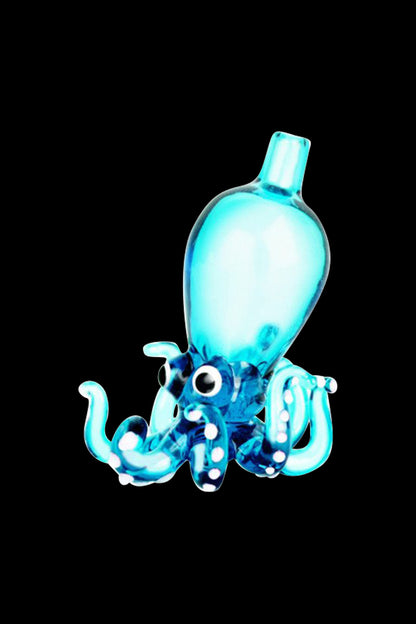 A detailed overhead view of the Octopus Themed Directional Carb Cap in blue glass, highlighting its unique, rounded shape.