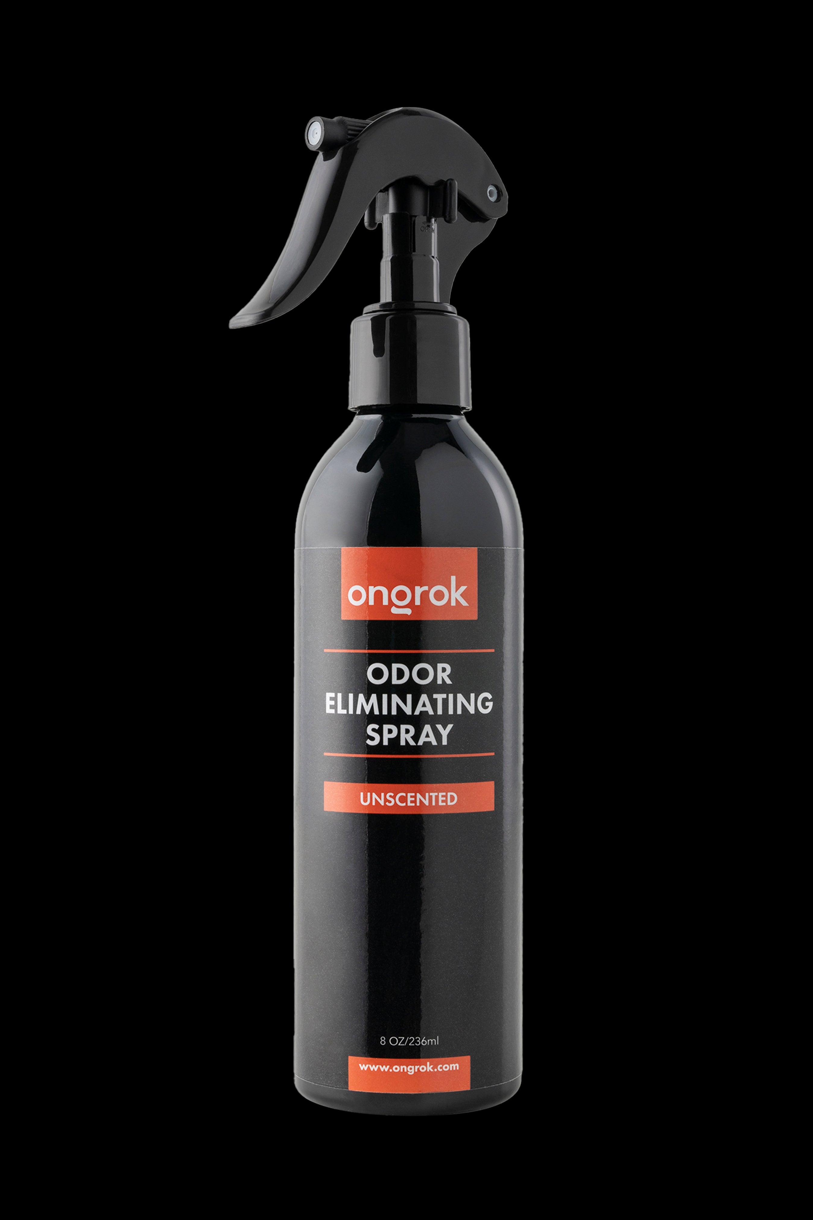 Black spray bottle of Onorok unscented odor eliminating spray for cannabis.