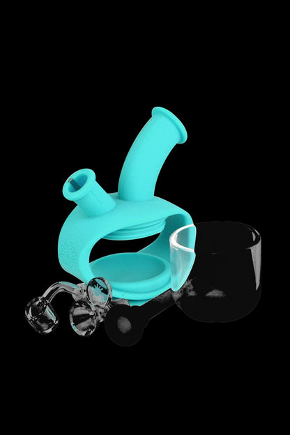 Front view of the Ooze Kettle Silicone Water Pipe, showing its rounded kettle shape and translucent material against a dark background.