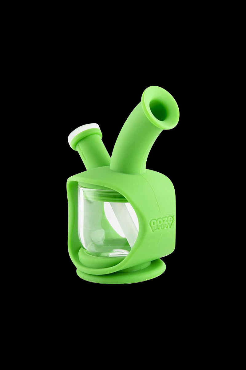 A front view of the Ooze Kettle Silicone Water Pipe, showcasing its compact kettle shape and translucent material.
