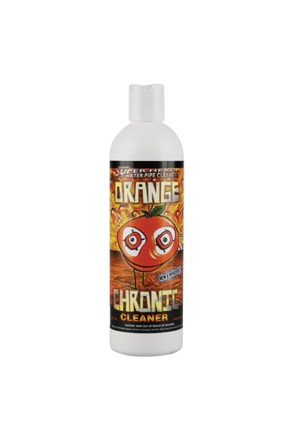Front view of the 12oz Orange Chronic Water Pipe Cleaner bottle, featuring bold graphics on a dark background.
