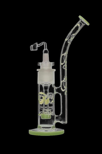 Front view of the Cheech & Chong "Tied Stick" Dab Rig Bubbler, a clear glass rig with a curved neck and simple base.