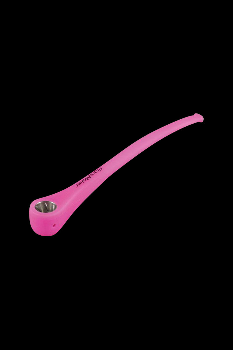 A studio shot of the PieceMaker Konjurer Silicone Pipe, showcasing its curved design against a plain white background.