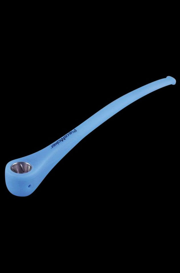 Front view of the PieceMaker Konjurer Silicone Pipe, showing its curved design and smooth, dark gray finish.