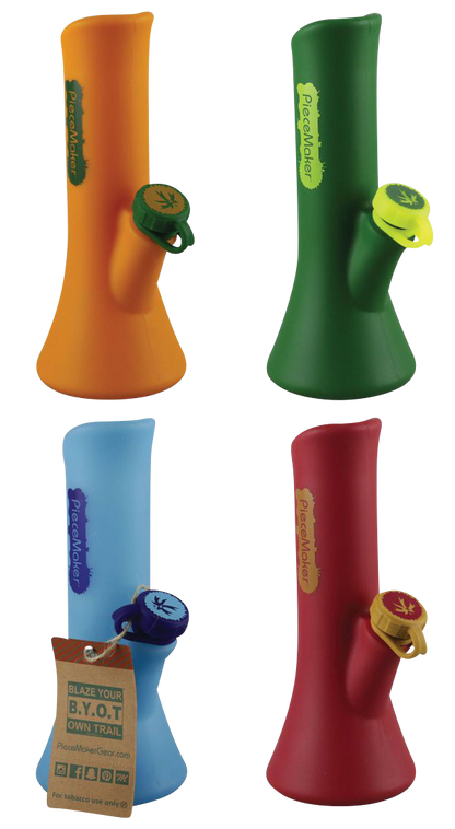 Front view of the PieceMaker "KaliGo" Silicone Bong, a vibrant, colorful piece with a patterned joint visible against a plain background.