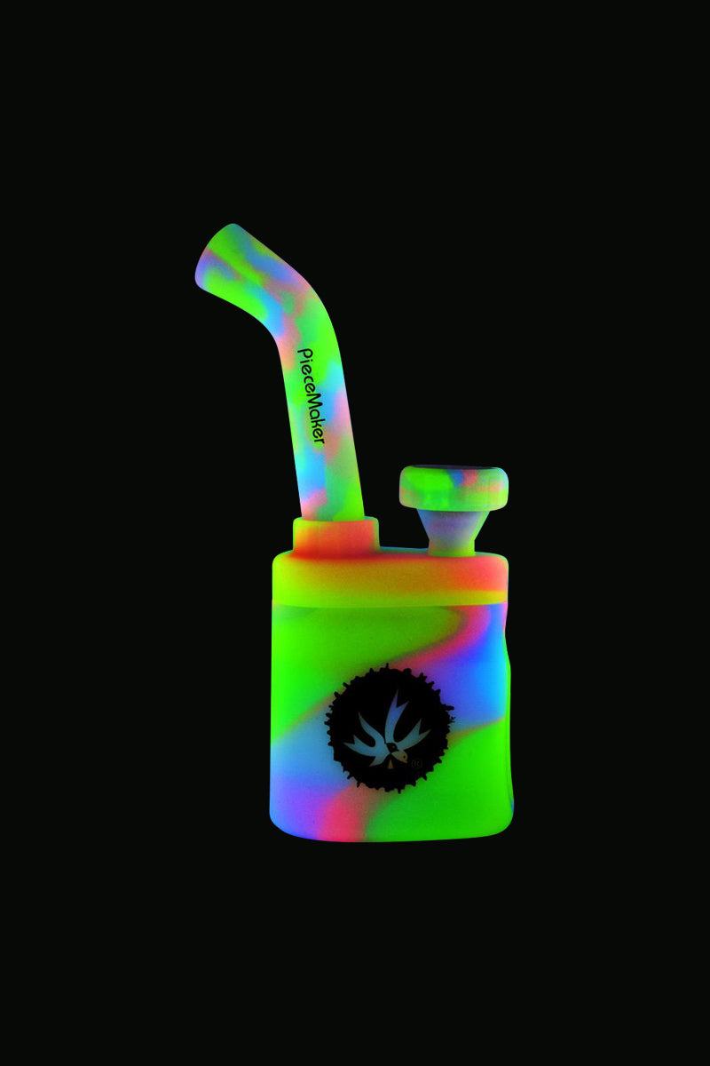Front view of the Piecemaker "Klutch" Silicone Water Pipe, showcasing its curved neck and textured silicone material.