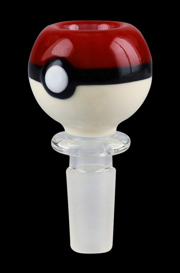 Front view of the PokeOrb 14.5mm Male Herb Slide, a clear glass slide with a rounded shape.