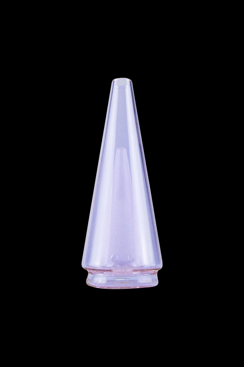 A front view of the Puffco Peak Pro colored replacement glass, showcasing its smooth, conical shape and clear finish.