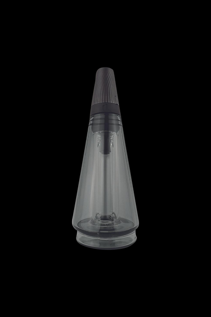 Front view of the Puffco Travel Glass for Peak & Peak Pro, a clear glass piece with a simple, cylindrical form.
