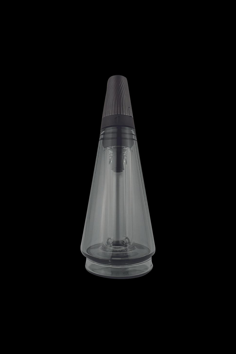 Front view of the Puffco Travel Glass for Peak & Peak Pro, a clear glass piece with a simple, cylindrical form.