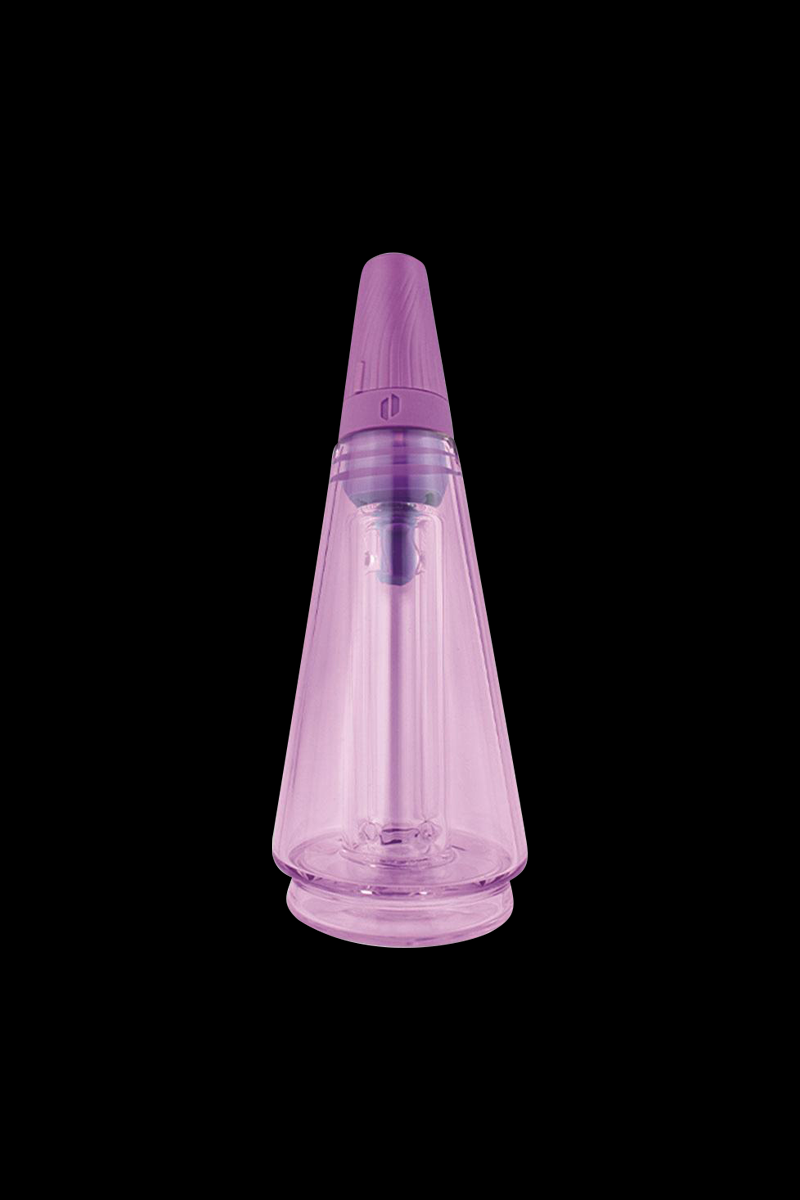 Front view of the Puffco Travel Glass for Peak & Peak Pro, showcasing a transparent glass piece with a sleek, rounded form.