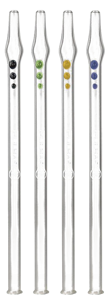 A front view of the Pulsar Glass Vapor Straw Collector, showing its long, slender clear glass body.