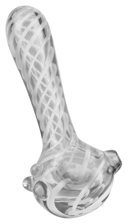 A side view of the Pulsar UV Candy Stripe Spoon Pipe, featuring a colorful striped pattern against a plain white background.