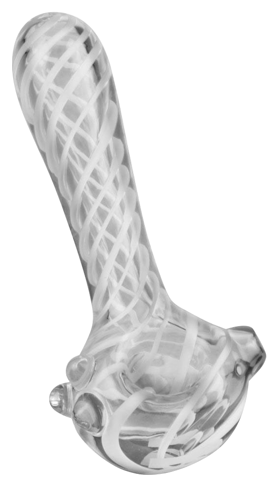 A side view of the Pulsar UV Candy Stripe Spoon Pipe, featuring a colorful striped pattern against a plain white background.