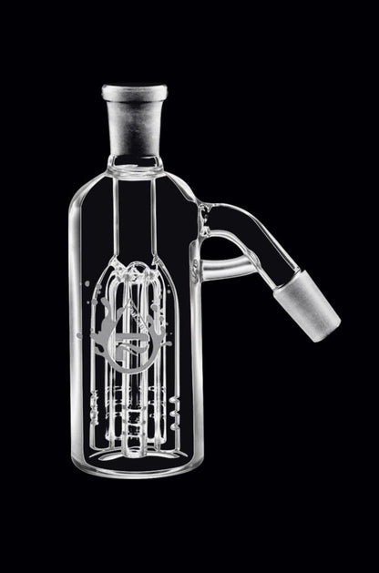 A side view of the Pulsar 5-Arm Tree Perc Ash Catcher shows a clear glass piece with a complex multi-arm percolator design.