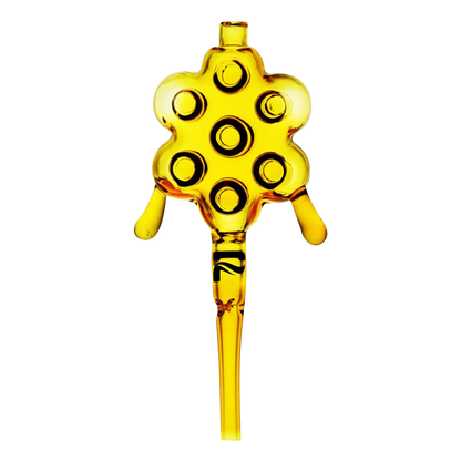 A close-up view of the Pulsar 710 Honeycomb Glass Dab Straw, showing the clear glass tip with honeycomb-patterned perforations.