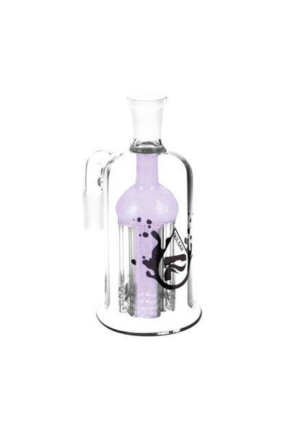 A studio shot of the Pulsar 8 Arm Ash Catcher, with a clear glass construction and eight percolator arms visible.