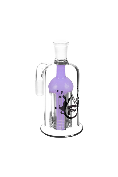 A studio shot of the Pulsar 8 Arm Ash Catcher with a clear glass build and eight evenly spaced arms.