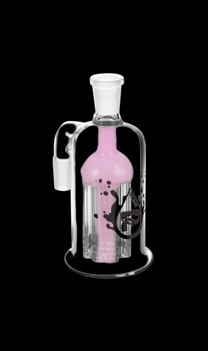 Front view of the Pulsar 8 Arm Ash Catcher, a clear glass piece with eight curved arms extending from the central chamber.