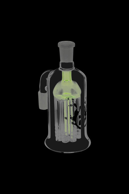 Front view of the Pulsar 8 Arm Ash Catcher, a clear glass piece with eight arms extending from the central chamber.