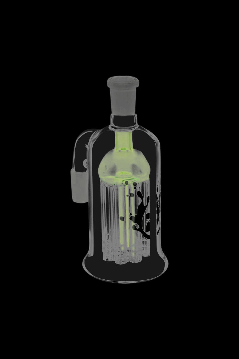 Front view of the Pulsar 8 Arm Ash Catcher, a clear glass piece with eight arms extending from the central chamber.