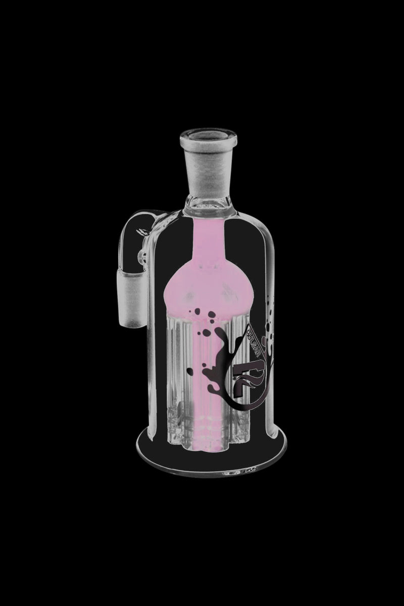 Front view of the Pulsar 8 Arm Ash Catcher with a rounded base and multiple clear glass arms extending from the central chamber.