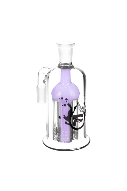 A studio shot of the Pulsar 8 Arm Ash Catcher, showcasing its intricate eight-arm design in clear glass.