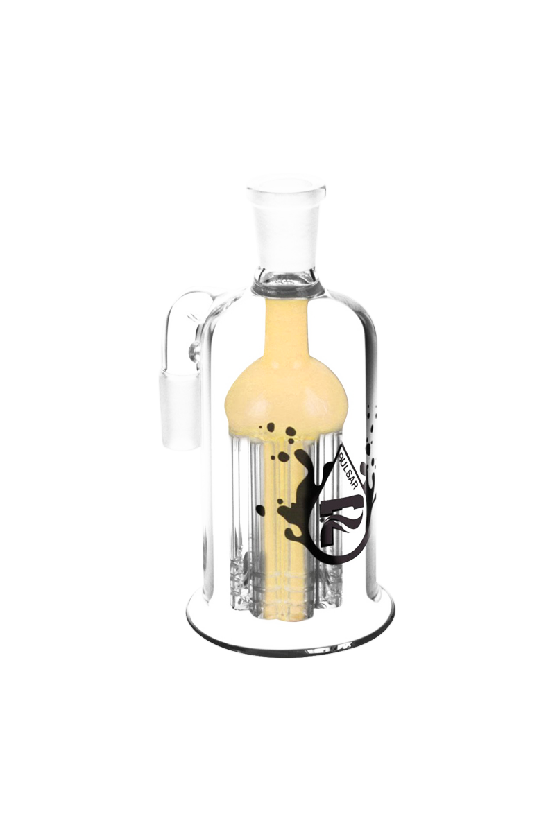 A studio shot of the Pulsar 8 Arm Ash Catcher with eight clear glass arms extending from its central body.