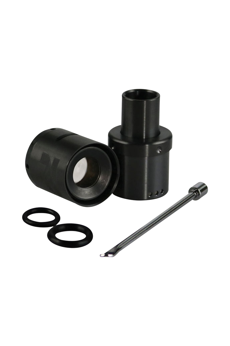 A slightly angled view of the Pulsar APX VOLT Blackout Atomizer Tank, disassembled with visible o-rings and a separate metal component.