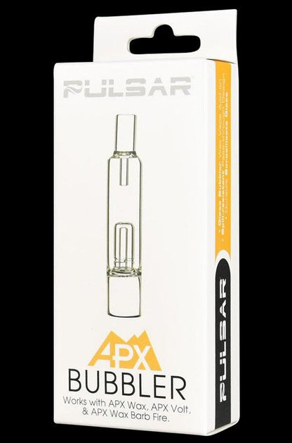 Front view of the Pulsar APX Wax/Volt Water Bubbler Attachment, showing its clear glass construction and simple, cylindrical shape.