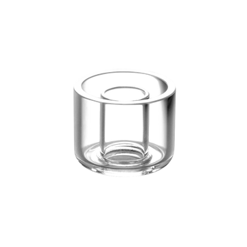 Front view of the Pulsar Axial eNail Replacement Quartz Donut Cup, showing a clear, circular quartz component against a plain white backdrop. - Pulsar Axial eNail Replacement Quartz Donut Cup