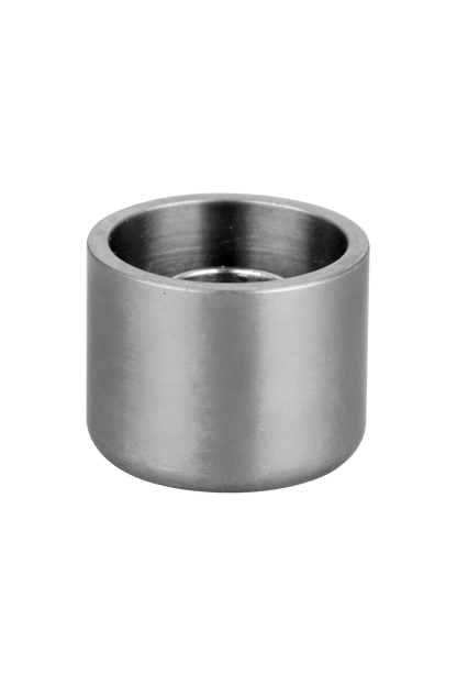 Front view of the Pulsar Axial eNail Replacement Titanium Donut Cup, showcasing its metallic sheen and circular form.