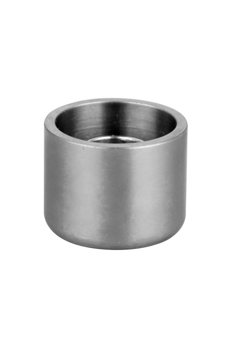 Front view of the Pulsar Axial eNail Replacement Titanium Donut Cup, showcasing its metallic sheen and circular form.
