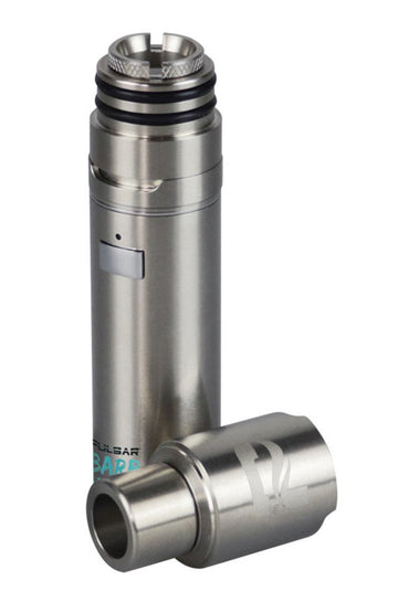 A studio shot of the Pulsar Barb Fire Vaporizer Kit, showcasing its silver metallic body in a straightforward, angled view. - Pulsar Barb Fire Vaporizer Kit