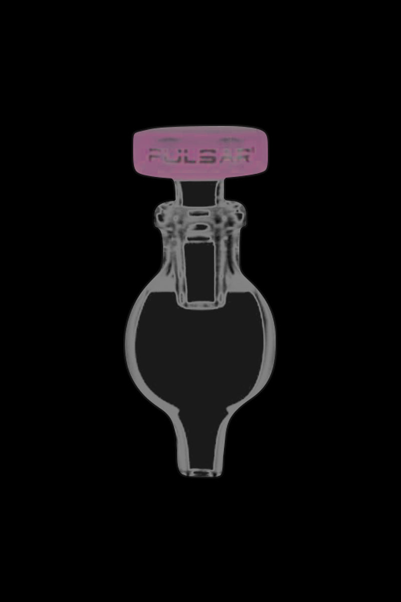 A close-up shows the Pulsar Bubble Carb Cap with Stop & Airflow Control, angled to highlight its clear glass construction.
