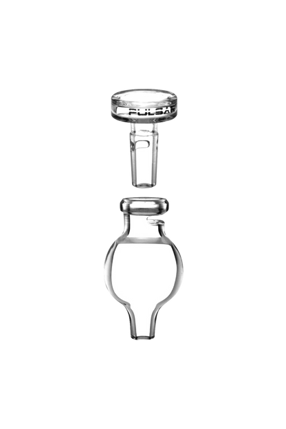 A clear, angled view of the Pulsar Bubble Carb Cap with Stop & Airflow Control, displaying its streamlined, bubble-like design.