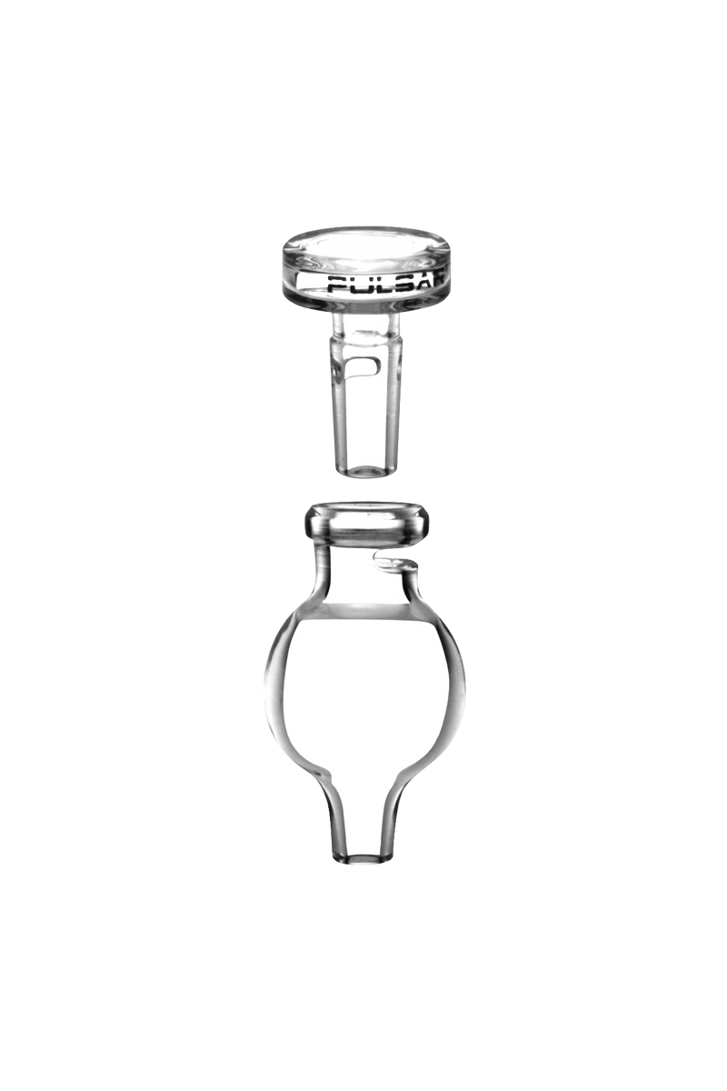 A clear, angled view of the Pulsar Bubble Carb Cap with Stop & Airflow Control, displaying its streamlined, bubble-like design.