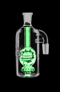 A front view of the Pulsar Egg Perc Ash Catcher, showing the clear glass bubbler with a rounded egg shape and visible connection point.