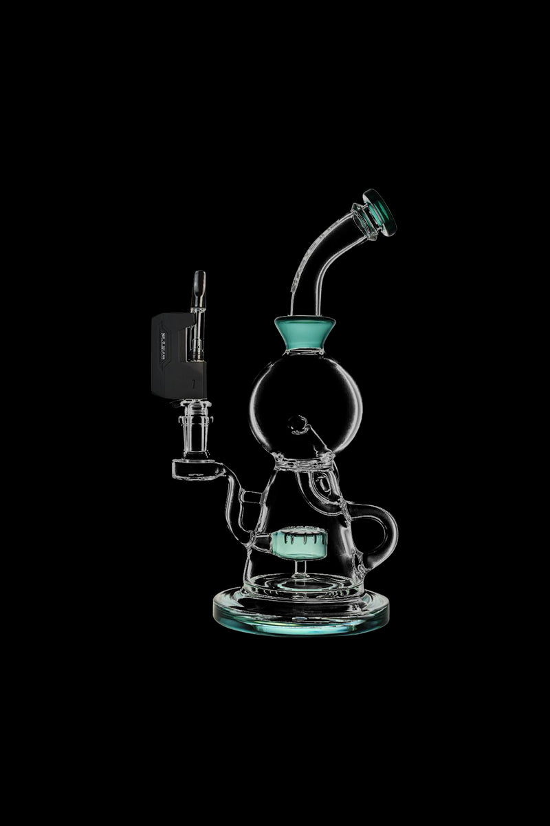 A three-quarter view of the Pulsar GiGi H2O 510 Battery & Water Pipe Adapter, showing its clear glass construction and connection points.