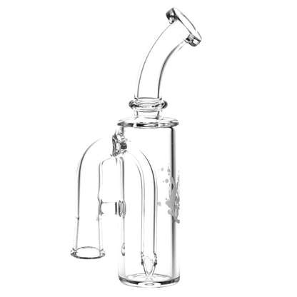 A front view of the Pulsar Petite Pocket Cart Rig Bubbler for Vapes, showcasing its clear glass construction and compact size.